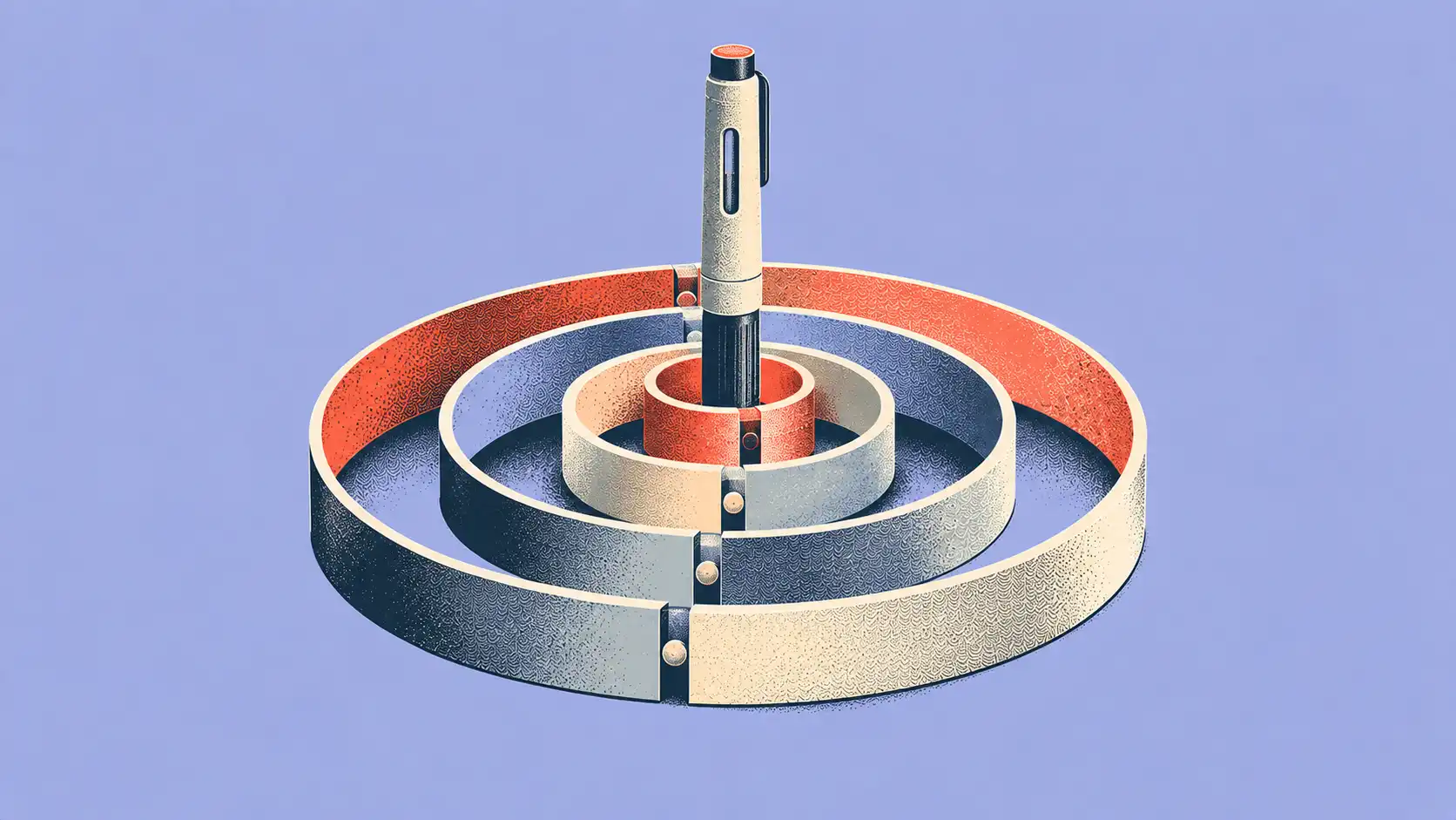 Illustration of a GLP-1 injection pen above concentric eligibility rings